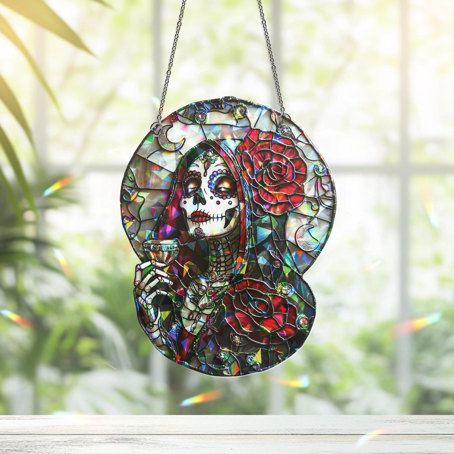 Dia De Los Muertos Sugar Skull Sun Catcher, Day of the Dead Light Catcher Window Hanging, Halloween Calavera Home Decoration, Halloween Gift