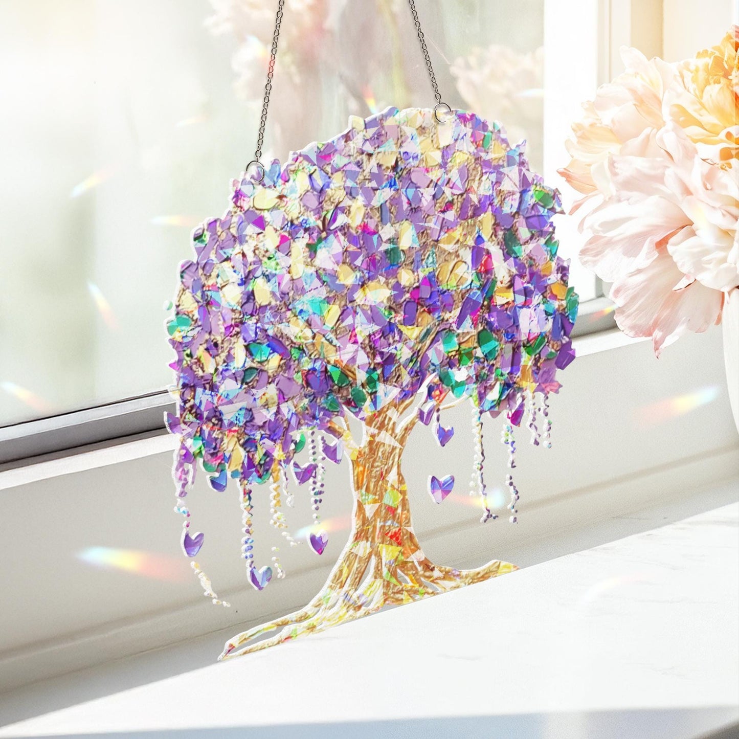 Mardi Gras Tree Beads Suncatcher, Mardi Gras Tree Suncatcher, Louisiana Mardi Grass Home Decor, Louisiana State Hanging Sign, Mardi Gras Art