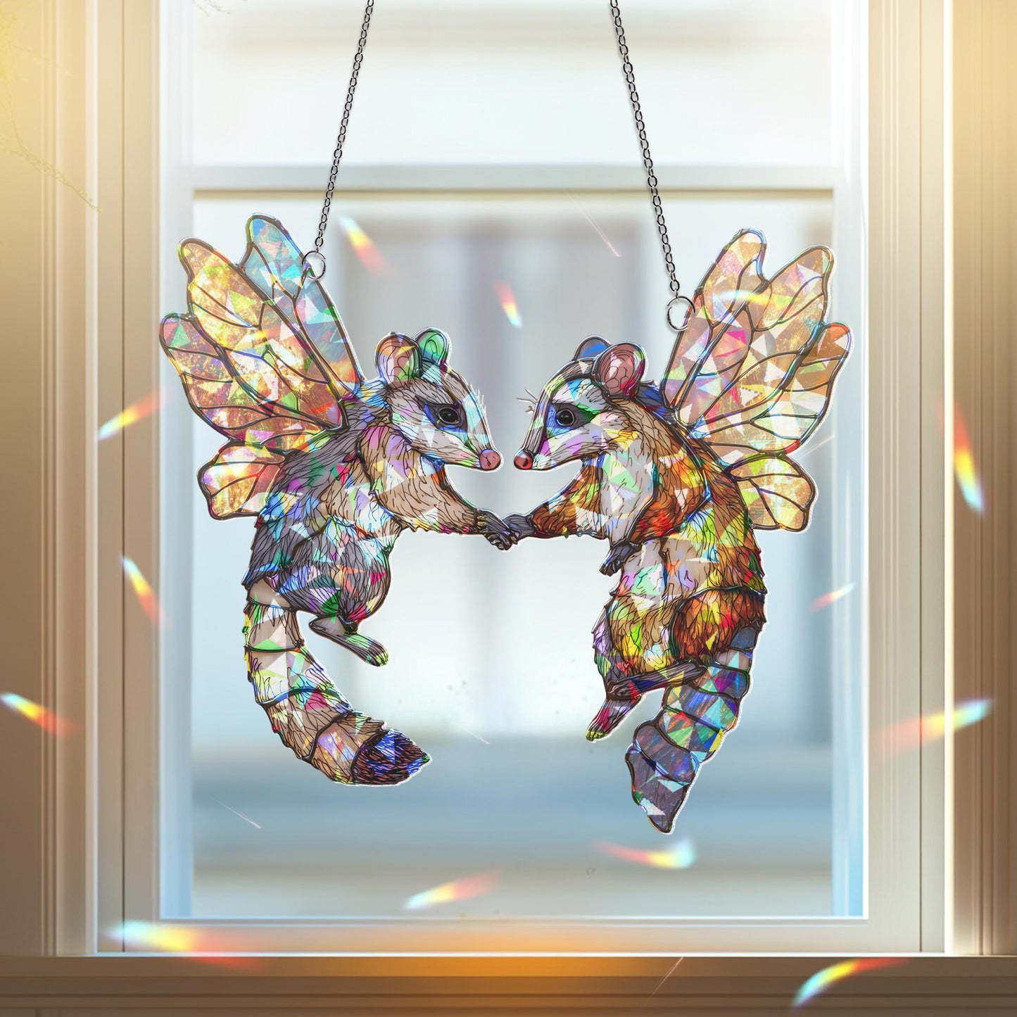 Fairy Opossum Suncatcher, Cute Funny Hanging, Unique Opossum Decor for Garden & Home, Gift for Opossum Lovers, Whimsical Animal Home Decor