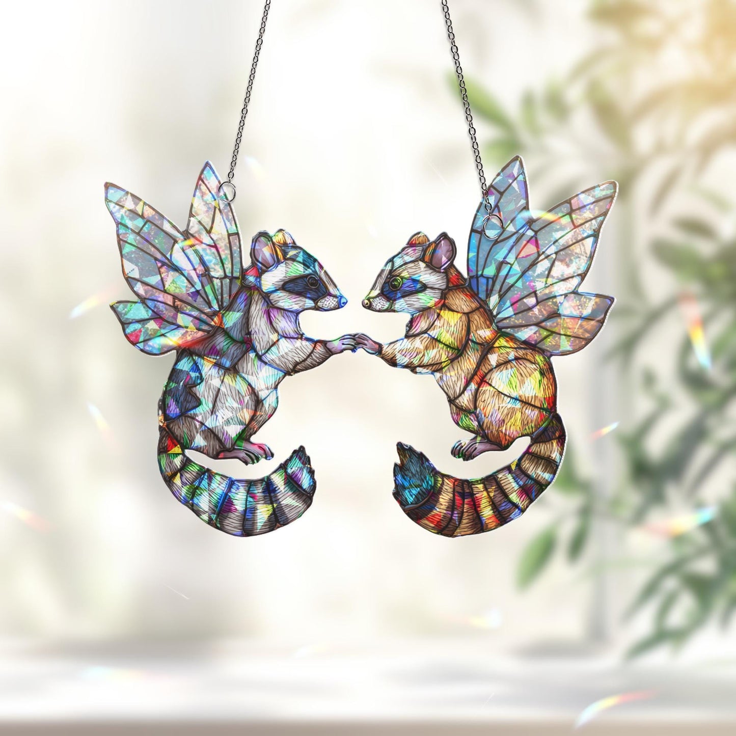 Fairy Opossum Suncatcher, Cute Funny Hanging, Unique Opossum Decor for Garden & Home, Gift for Opossum Lovers, Whimsical Animal Home Decor