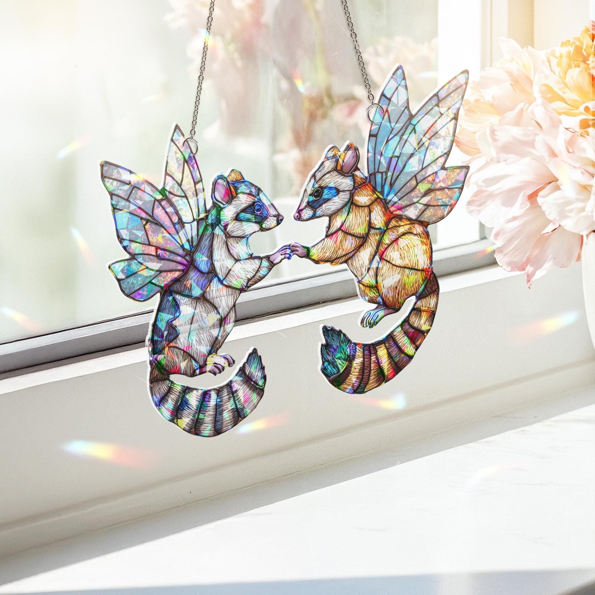 Fairy Opossum Suncatcher, Cute Funny Hanging, Unique Opossum Decor for Garden & Home, Gift for Opossum Lovers, Whimsical Animal Home Decor