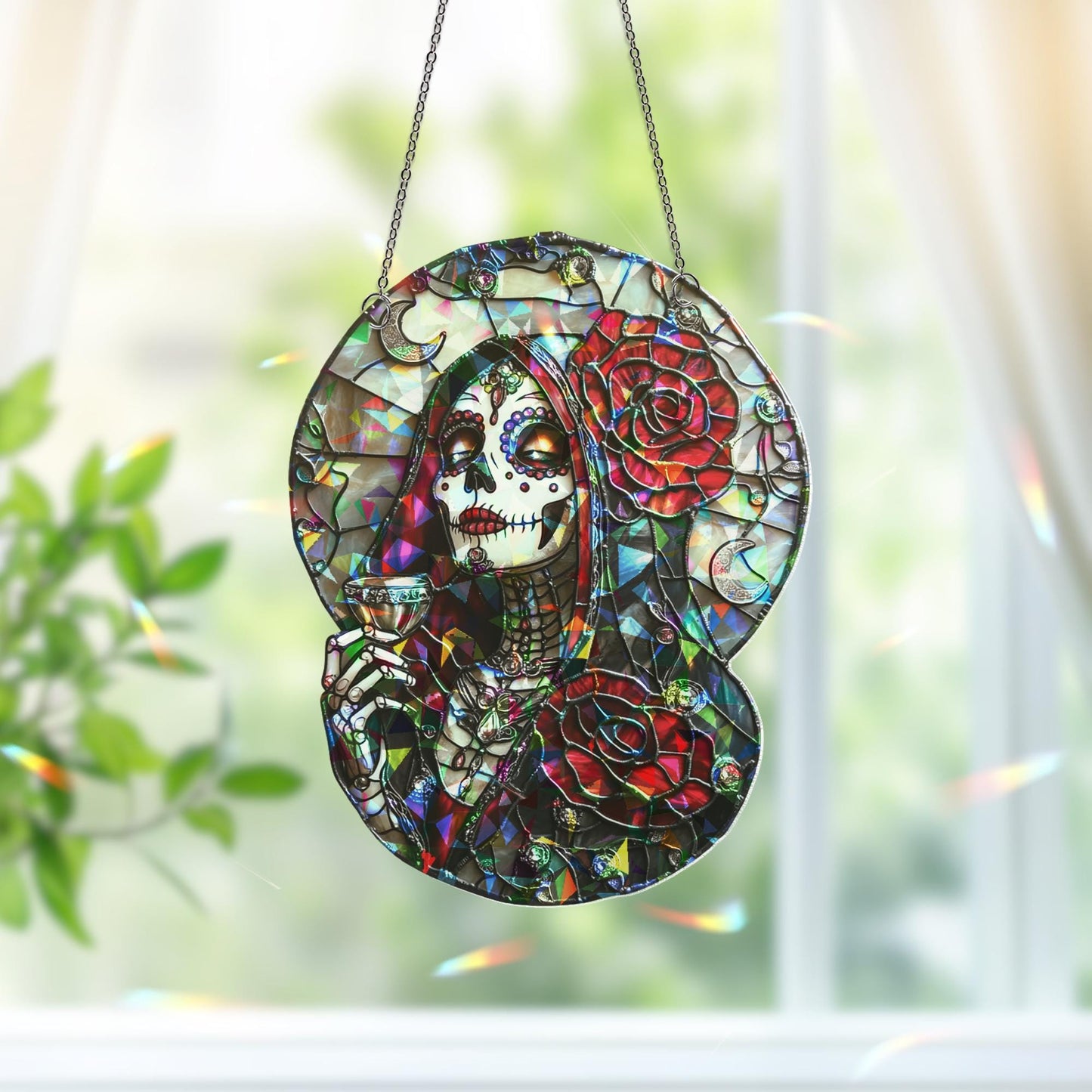 Dia De Los Muertos Sugar Skull Sun Catcher, Day of the Dead Light Catcher Window Hanging, Halloween Calavera Home Decoration, Halloween Gift