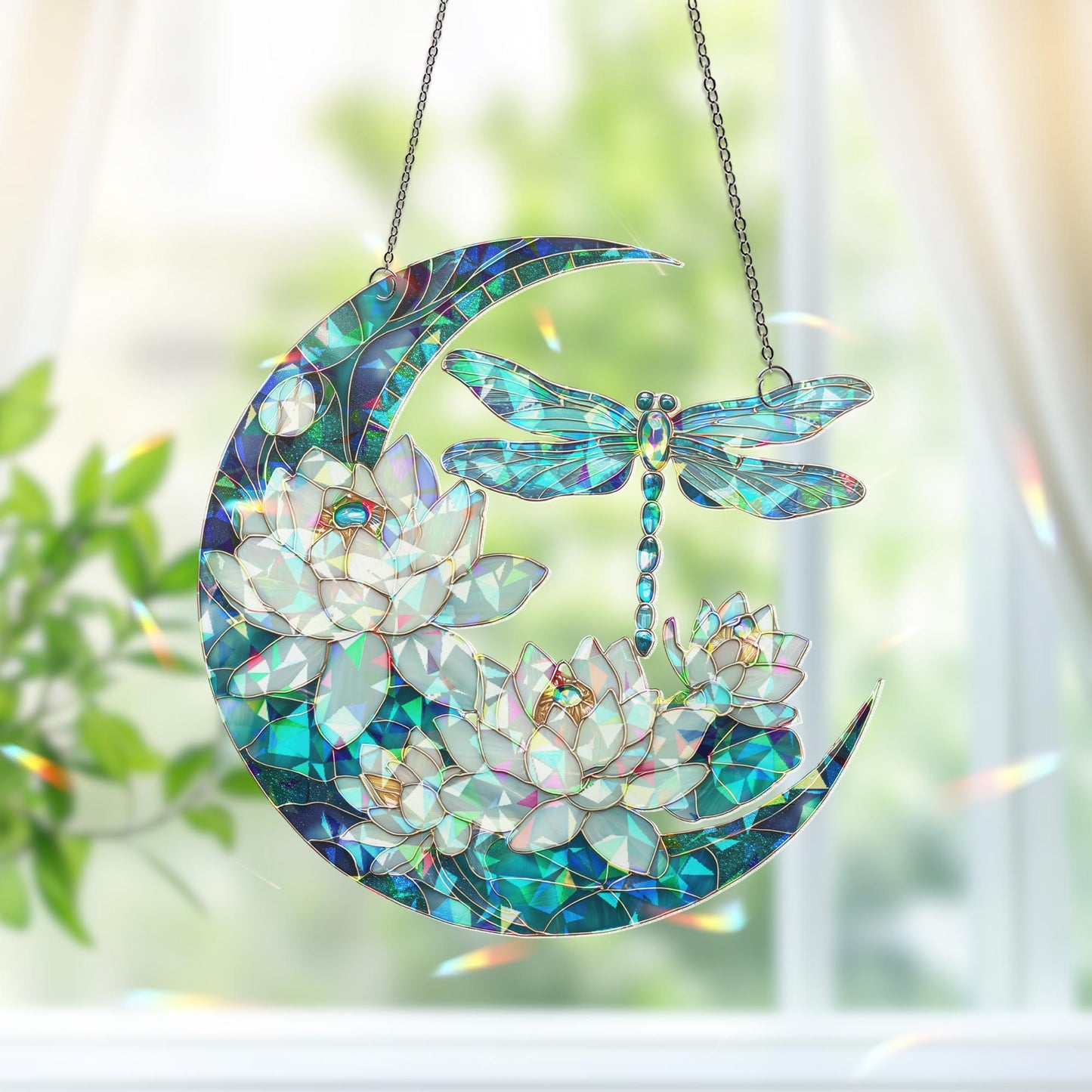 Dragonfly Suncatcher Hanging Sign, Dragonfly Gift, Dragonfly Moon Decor, Dragonfly Window Hanging, Dragonfly Nature Lover Gift, Gift for Mom