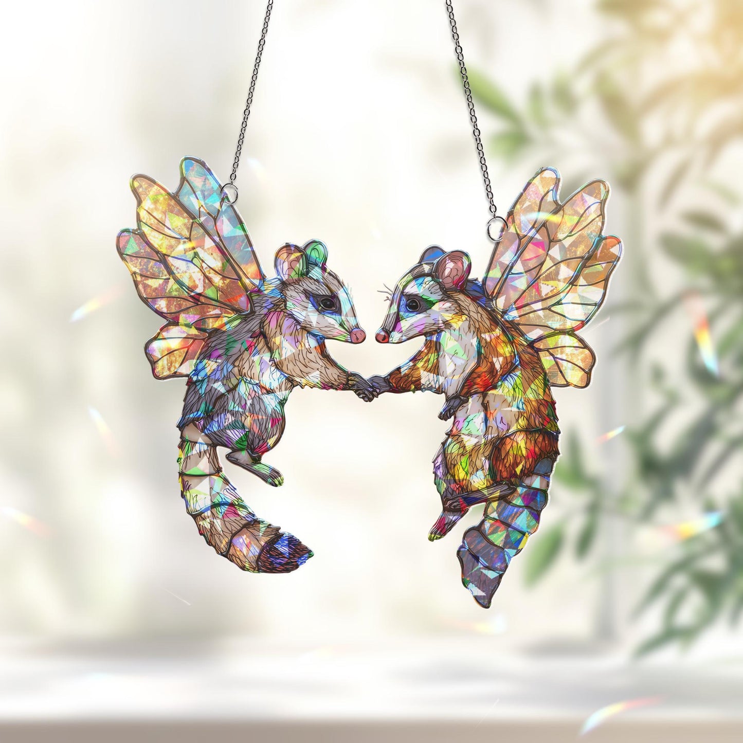 Fairy Opossum Suncatcher, Cute Funny Hanging, Unique Opossum Decor for Garden & Home, Gift for Opossum Lovers, Whimsical Animal Home Decor