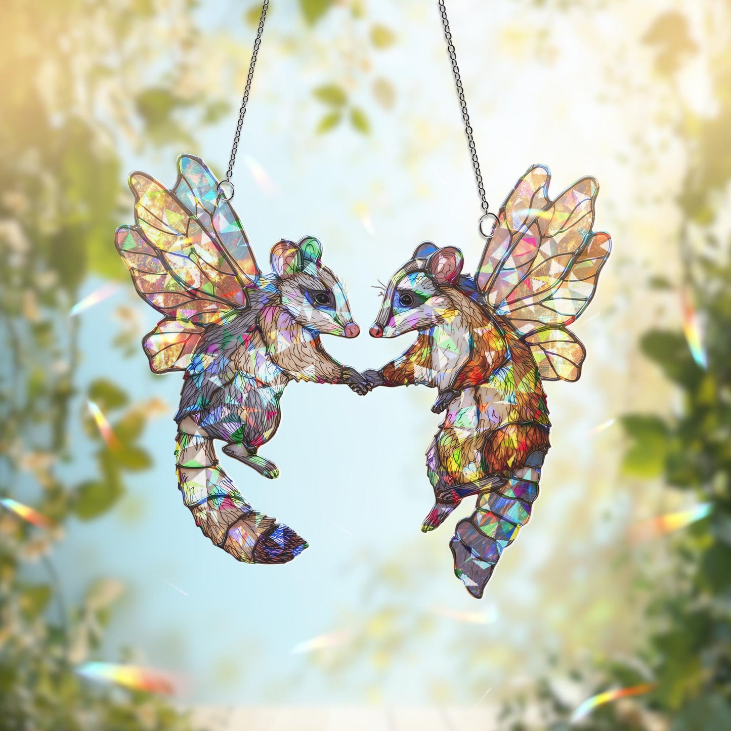 Fairy Opossum Suncatcher, Cute Funny Hanging, Unique Opossum Decor for Garden & Home, Gift for Opossum Lovers, Whimsical Animal Home Decor