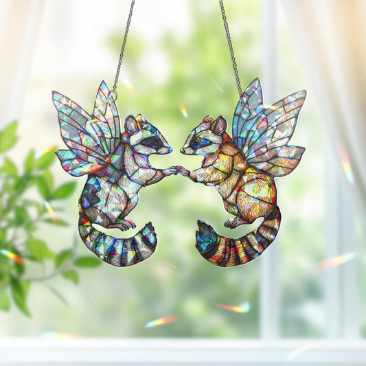 Fairy Opossum Suncatcher, Cute Funny Hanging, Unique Opossum Decor for Garden & Home, Gift for Opossum Lovers, Whimsical Animal Home Decor