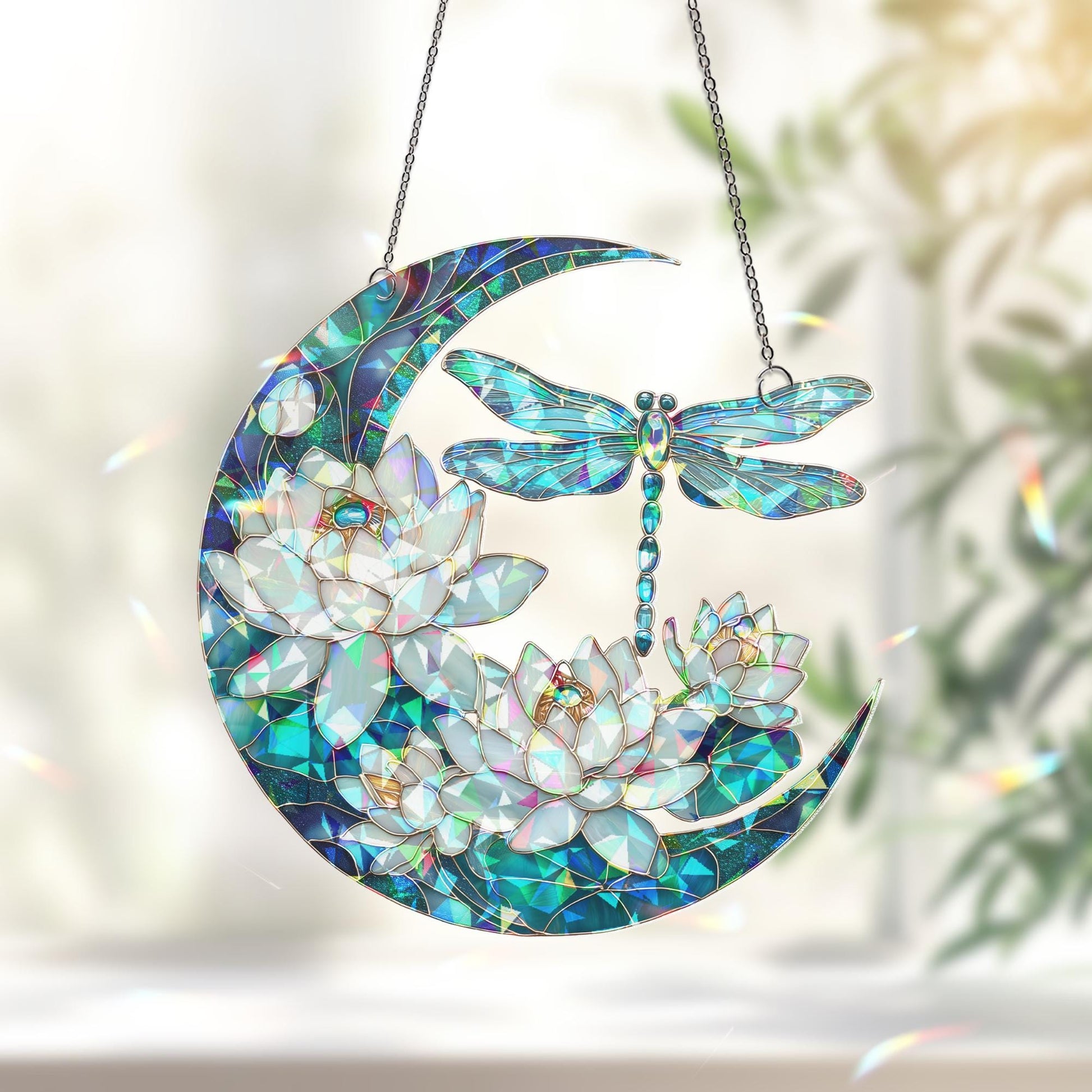 Dragonfly Suncatcher Hanging Sign, Dragonfly Gift, Dragonfly Moon Decor, Dragonfly Window Hanging, Dragonfly Nature Lover Gift, Gift for Mom