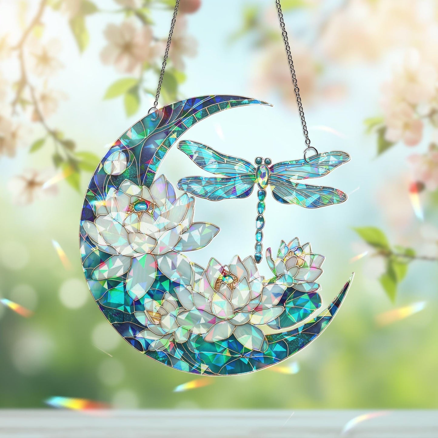 Dragonfly Suncatcher Hanging Sign, Dragonfly Gift, Dragonfly Moon Decor, Dragonfly Window Hanging, Dragonfly Nature Lover Gift, Gift for Mom