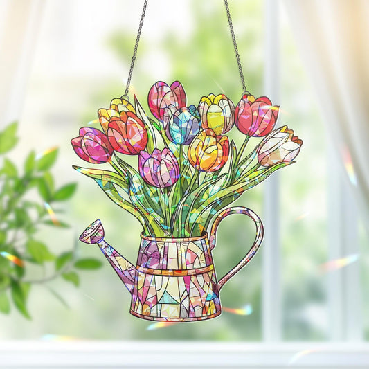 Colorful Tulips Suncatcher, Flower Botanical Art, Tulips Flowers Art, Flower Decor, Gift For Mom, Gift For Her, Garden Decor, Grandma Garden