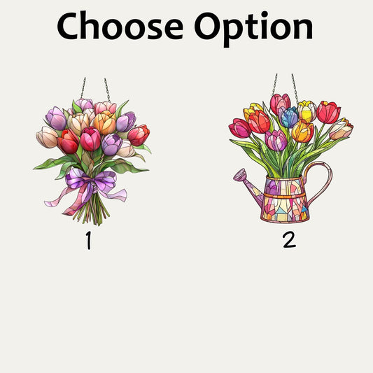 Colorful Tulips Suncatcher, Flower Botanical Art, Tulips Flowers Art, Flower Decor, Gift For Mom, Gift For Her, Garden Decor, Grandma Garden