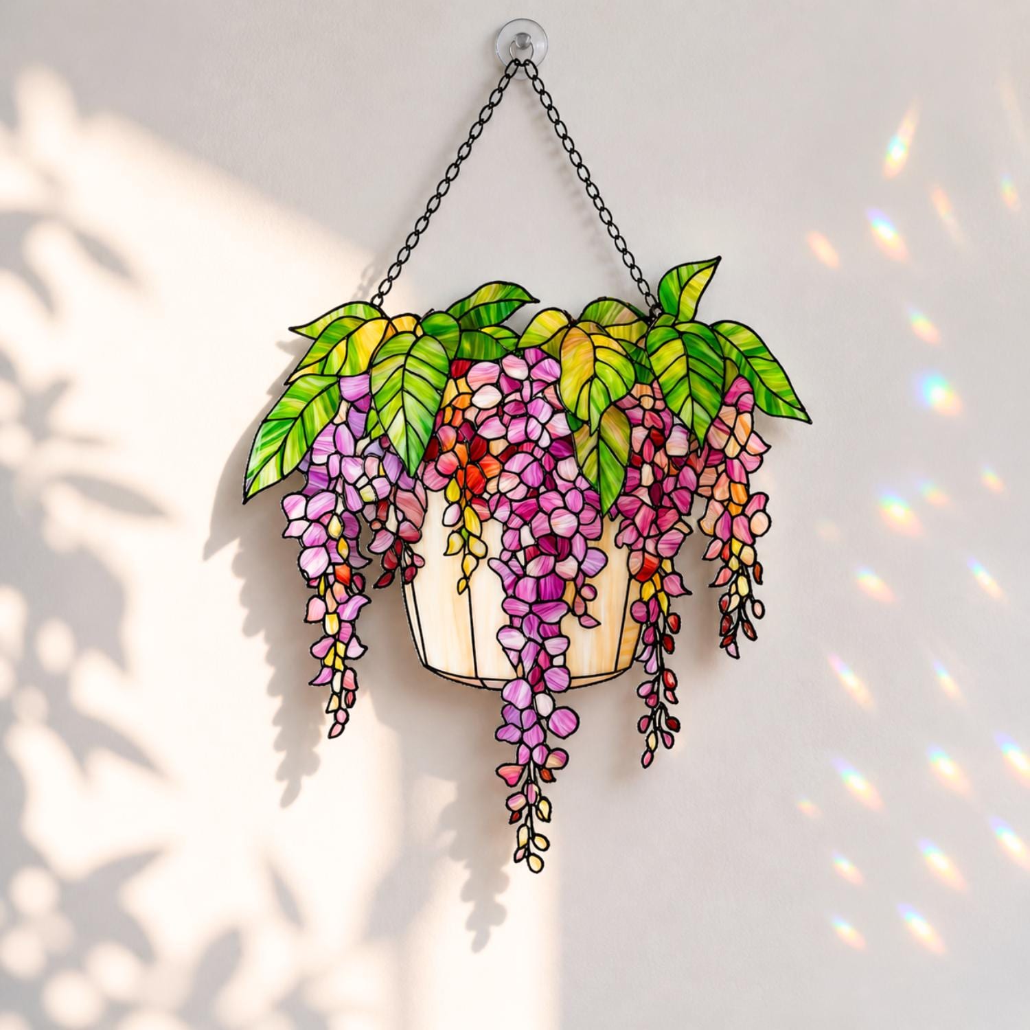 Hanging Basket Floral Suncatcher, Blooming Flower Window Decor, Garden Lover Gift, Wisteria Ornament Decor , Flower Decor, Gift For Her