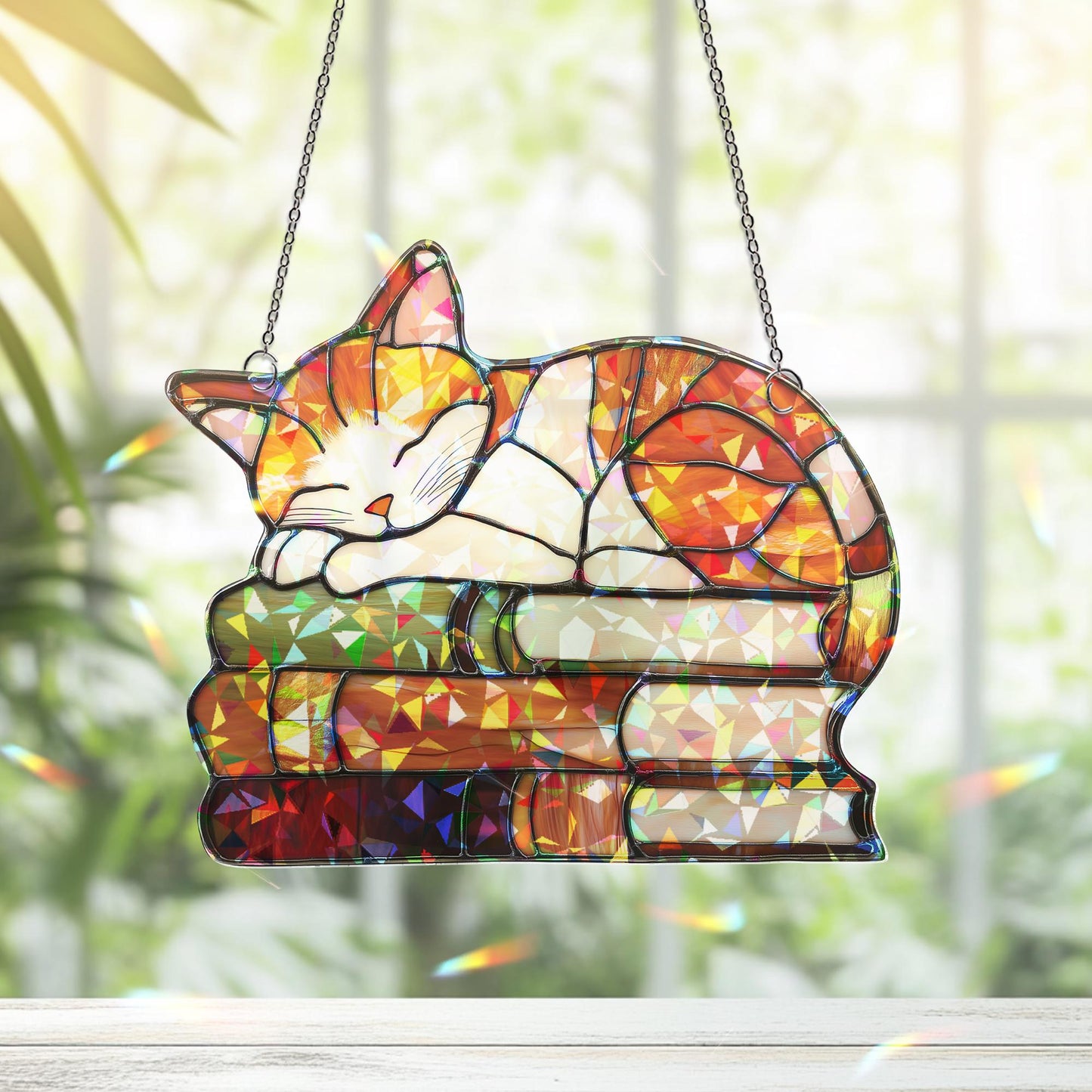 Cat Book Suncatcher Ornament, Reading Cat Hanging, Book Window Decor, Book Lover Gift, Cat Lover Gift, Librarian Decor, Book Club Gift