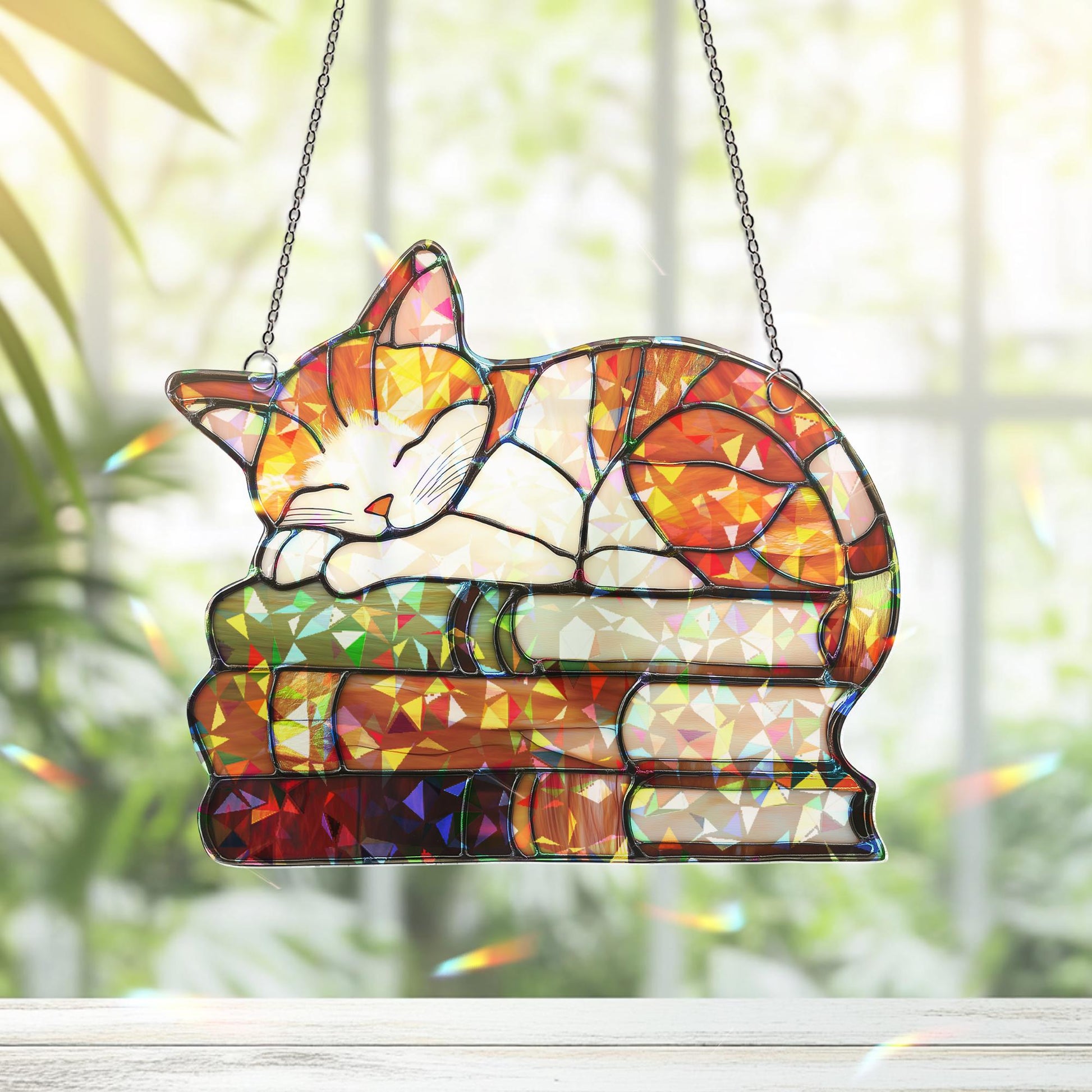 Cat Book Suncatcher Ornament, Reading Cat Hanging, Book Window Decor, Book Lover Gift, Cat Lover Gift, Librarian Decor, Book Club Gift