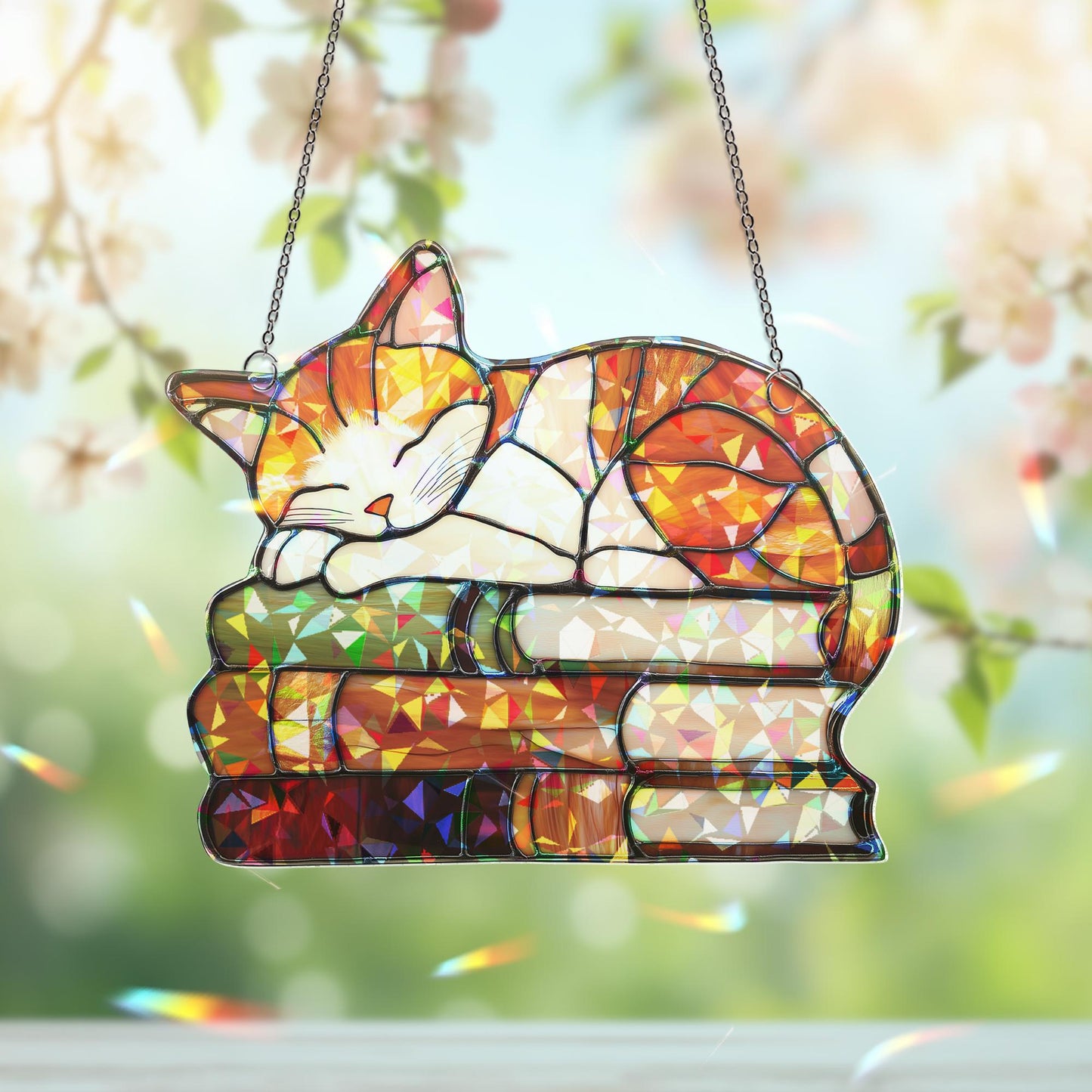 Cat Book Suncatcher Ornament, Reading Cat Hanging, Book Window Decor, Book Lover Gift, Cat Lover Gift, Librarian Decor, Book Club Gift