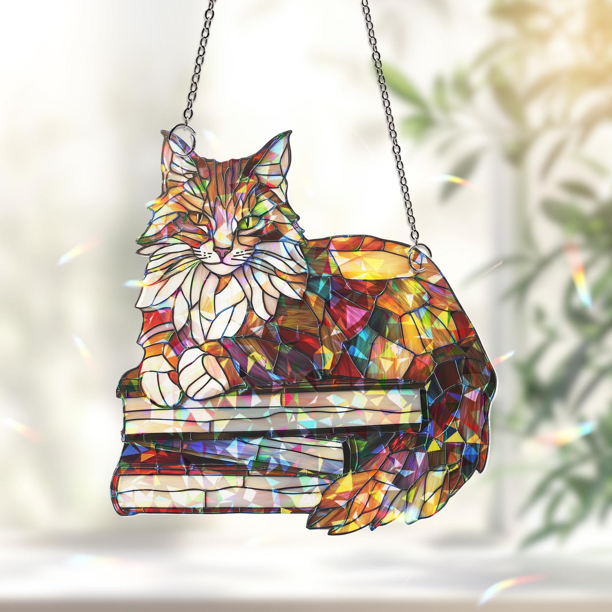 Cat Book Suncatcher Ornament, Reading Cat Hanging, Book Window Decor, Book Lover Gift, Cat Lover Gift, Librarian Decor, Book Club Gift