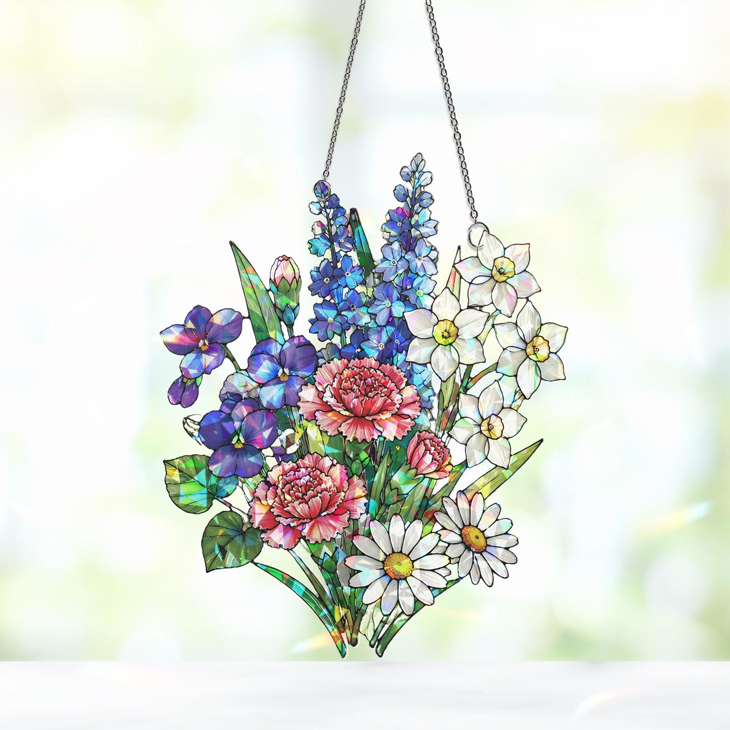 Family Birth Flowers Suncatcher, Custom Mom's Garden Gift,Flower Glass Art,Birth Flower Gift For Nana,Mother's Day Gift For Mom