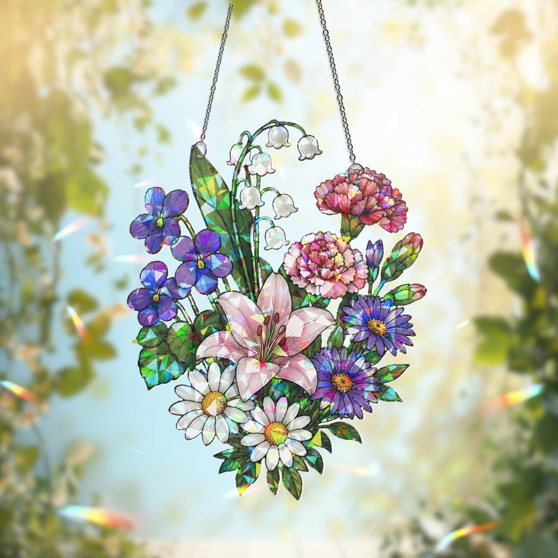 Family Birth Flowers Suncatcher, Custom Mom's Garden Gift,Flower Glass Art,Birth Flower Gift For Nana,Mother's Day Gift For Mom