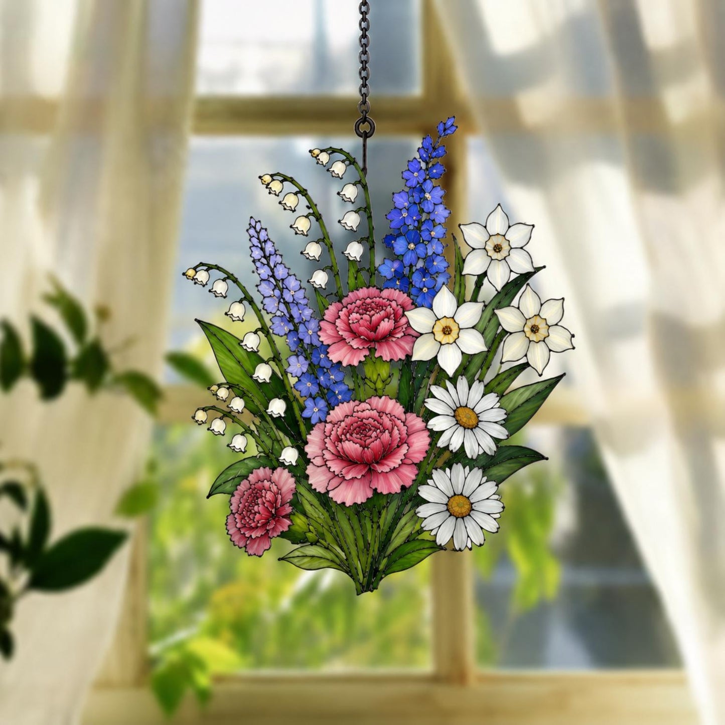 Family Birth Flowers Suncatcher, Custom Mom's Garden Gift,Flower Glass Art,Birth Flower Gift For Nana,Mother's Day Gift For Mom