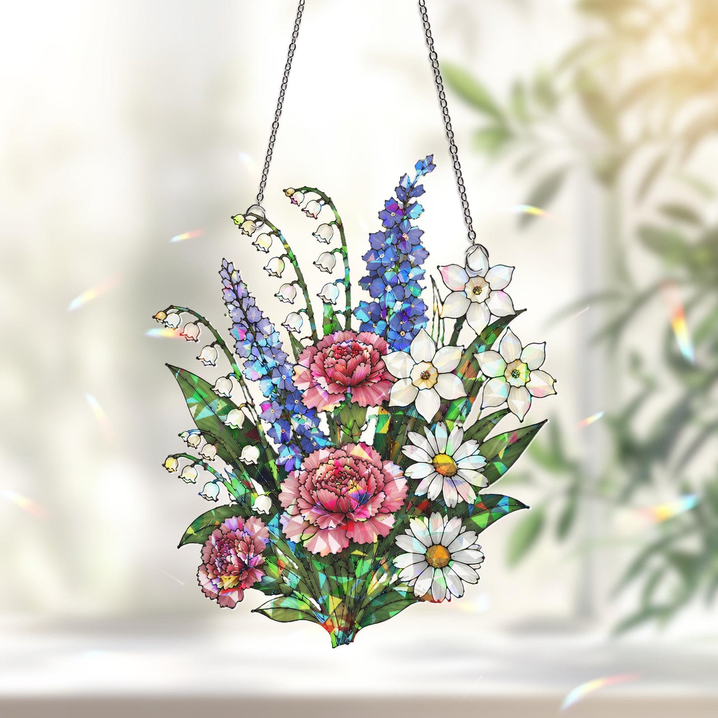 Family Birth Flowers Suncatcher, Custom Mom's Garden Gift,Flower Glass Art,Birth Flower Gift For Nana,Mother's Day Gift For Mom