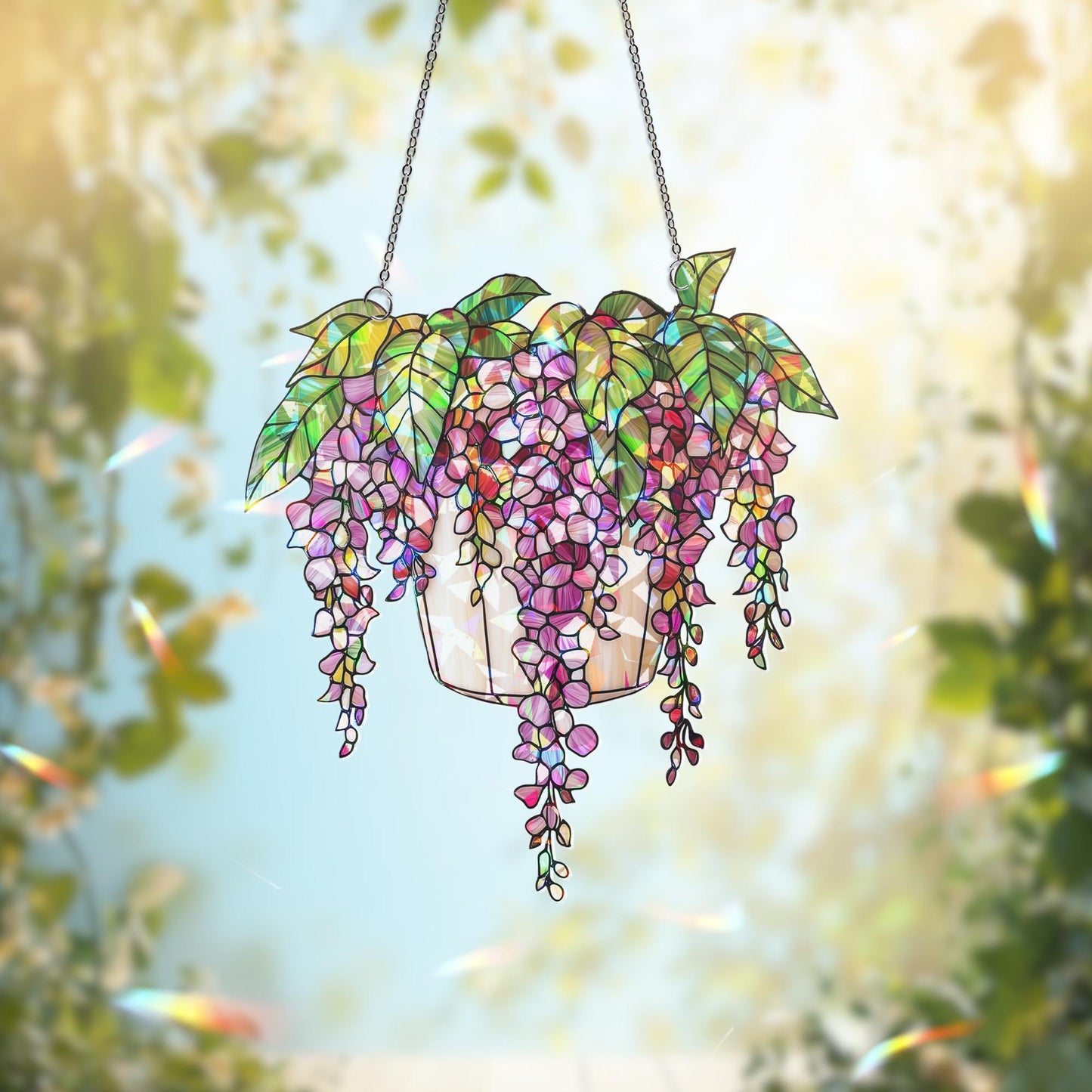 Hanging Basket Floral Suncatcher, Blooming Flower Window Decor, Garden Lover Gift, Wisteria Ornament Decor , Flower Decor, Gift For Her