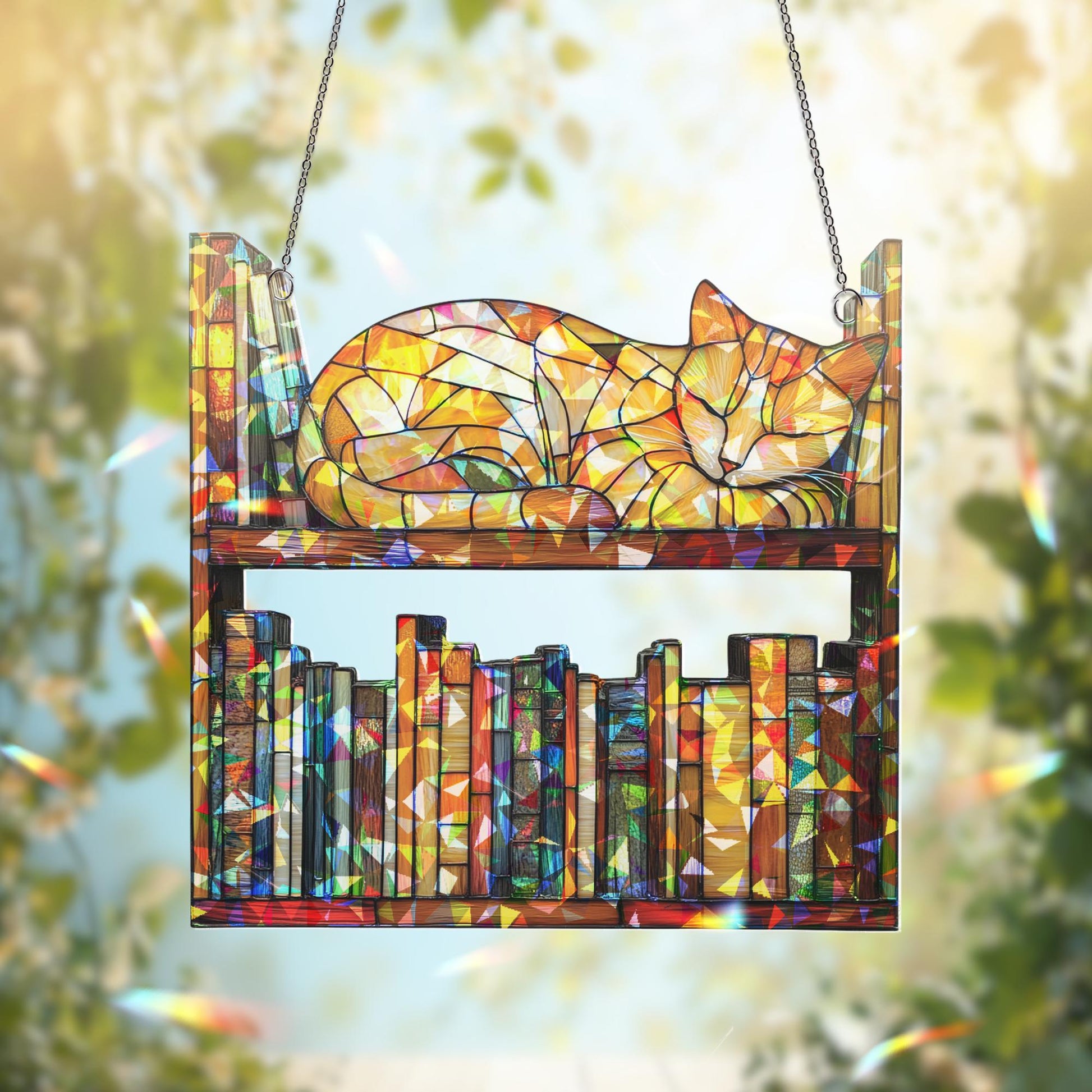 Cat Book Suncatcher Ornament, Reading Cat Hanging, Book Window Decor, Book Lover Gift, Cat Lover Gift, Librarian Decor, Book Club Gift
