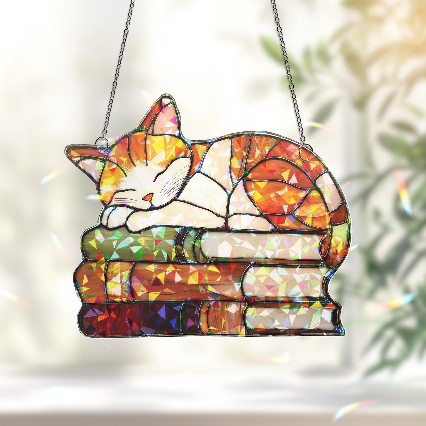 Cat Book Suncatcher Ornament, Reading Cat Hanging, Book Window Decor, Book Lover Gift, Cat Lover Gift, Librarian Decor, Book Club Gift