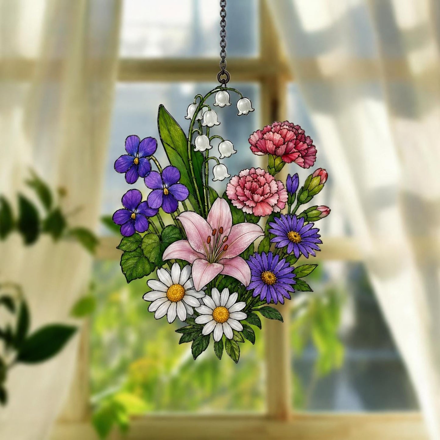 Family Birth Flowers Suncatcher, Custom Mom's Garden Gift,Flower Glass Art,Birth Flower Gift For Nana,Mother's Day Gift For Mom