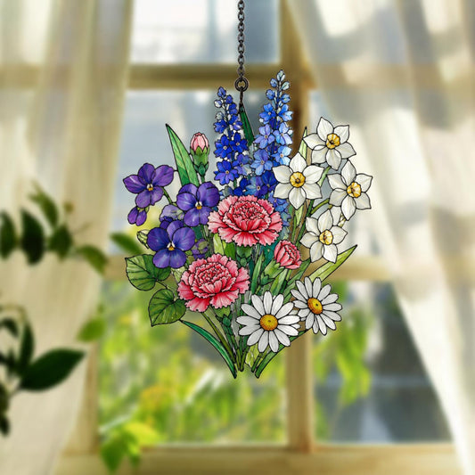 Family Birth Flowers Suncatcher, Custom Mom's Garden Gift,Flower Glass Art,Birth Flower Gift For Nana,Mother's Day Gift For Mom