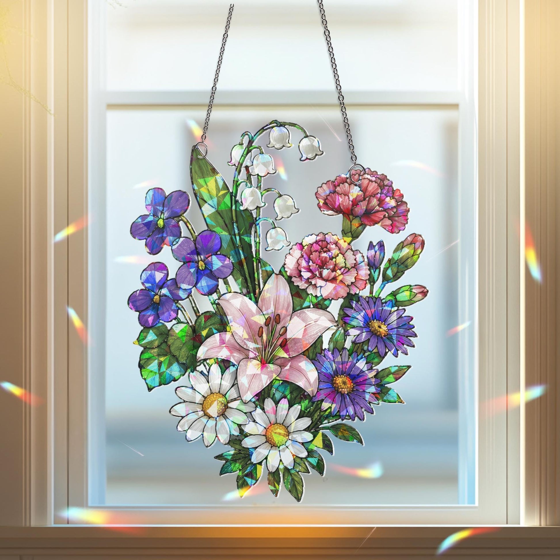 Family Birth Flowers Suncatcher, Custom Mom's Garden Gift,Flower Glass Art,Birth Flower Gift For Nana,Mother's Day Gift For Mom