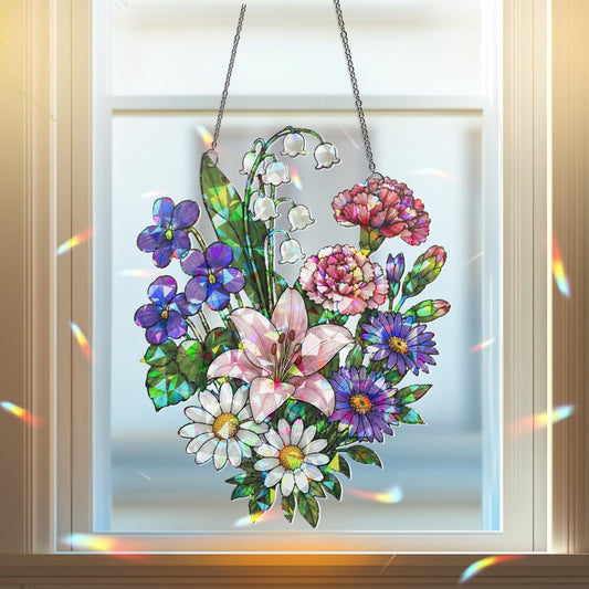 Family Birth Flowers Suncatcher, Custom Mom's Garden Gift,Flower Glass Art,Birth Flower Gift For Nana,Mother's Day Gift For Mom