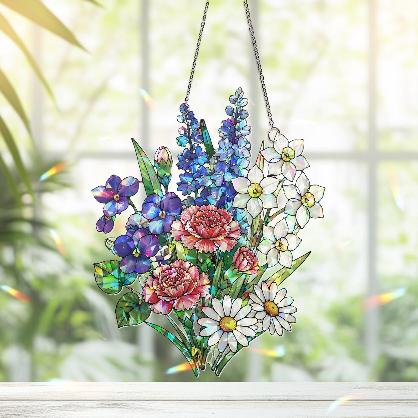 Family Birth Flowers Suncatcher, Custom Mom's Garden Gift,Flower Glass Art,Birth Flower Gift For Nana,Mother's Day Gift For Mom