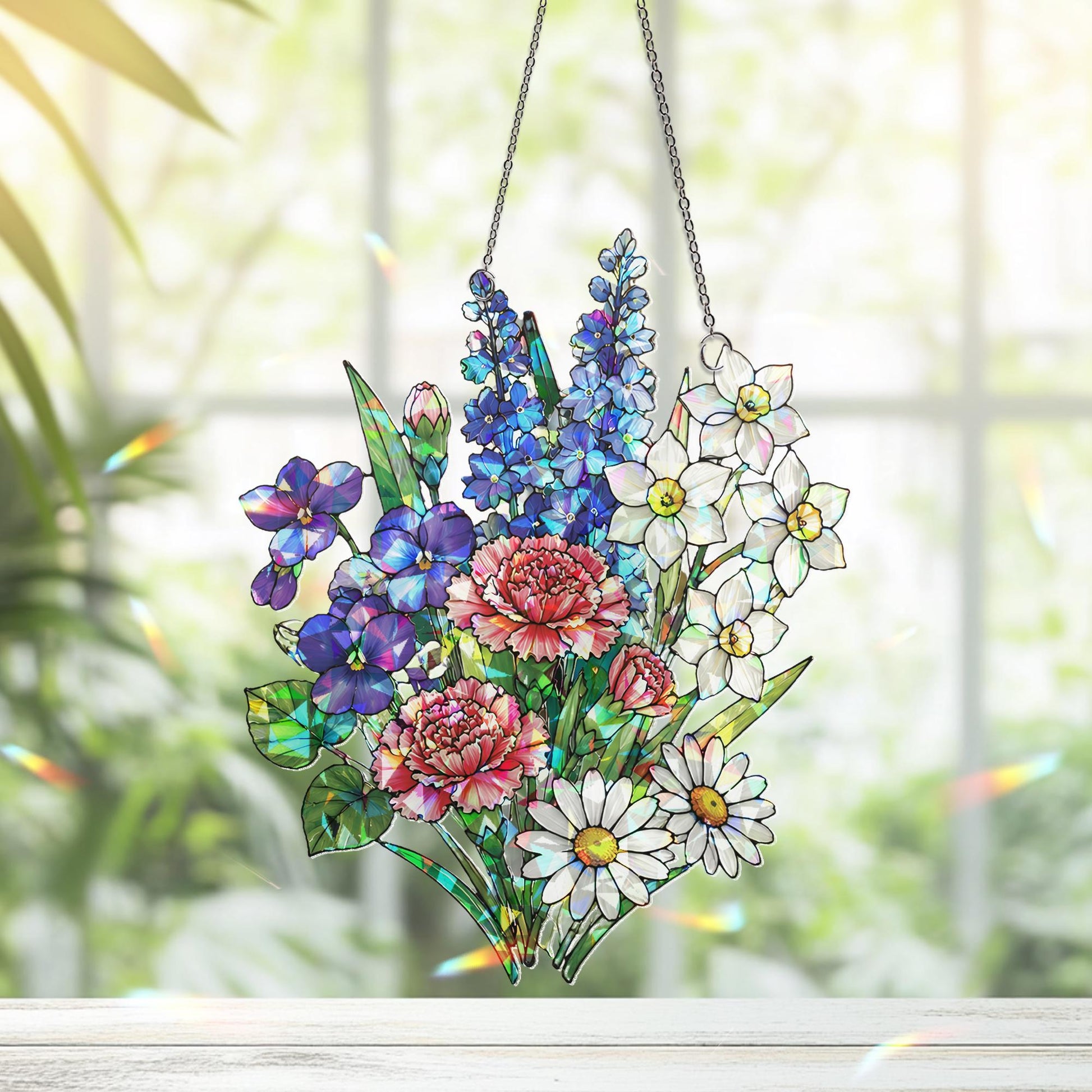 Family Birth Flowers Suncatcher, Custom Mom's Garden Gift,Flower Glass Art,Birth Flower Gift For Nana,Mother's Day Gift For Mom