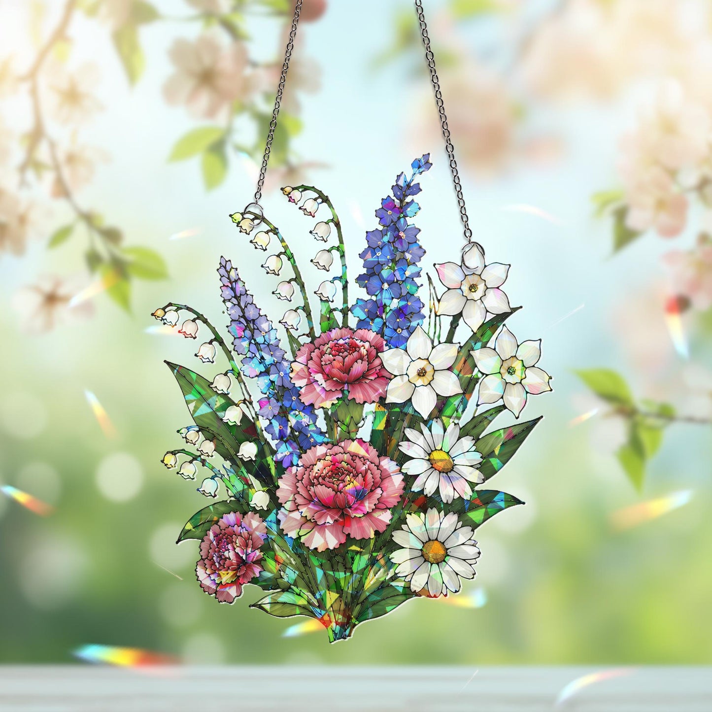 Family Birth Flowers Suncatcher, Custom Mom's Garden Gift,Flower Glass Art,Birth Flower Gift For Nana,Mother's Day Gift For Mom