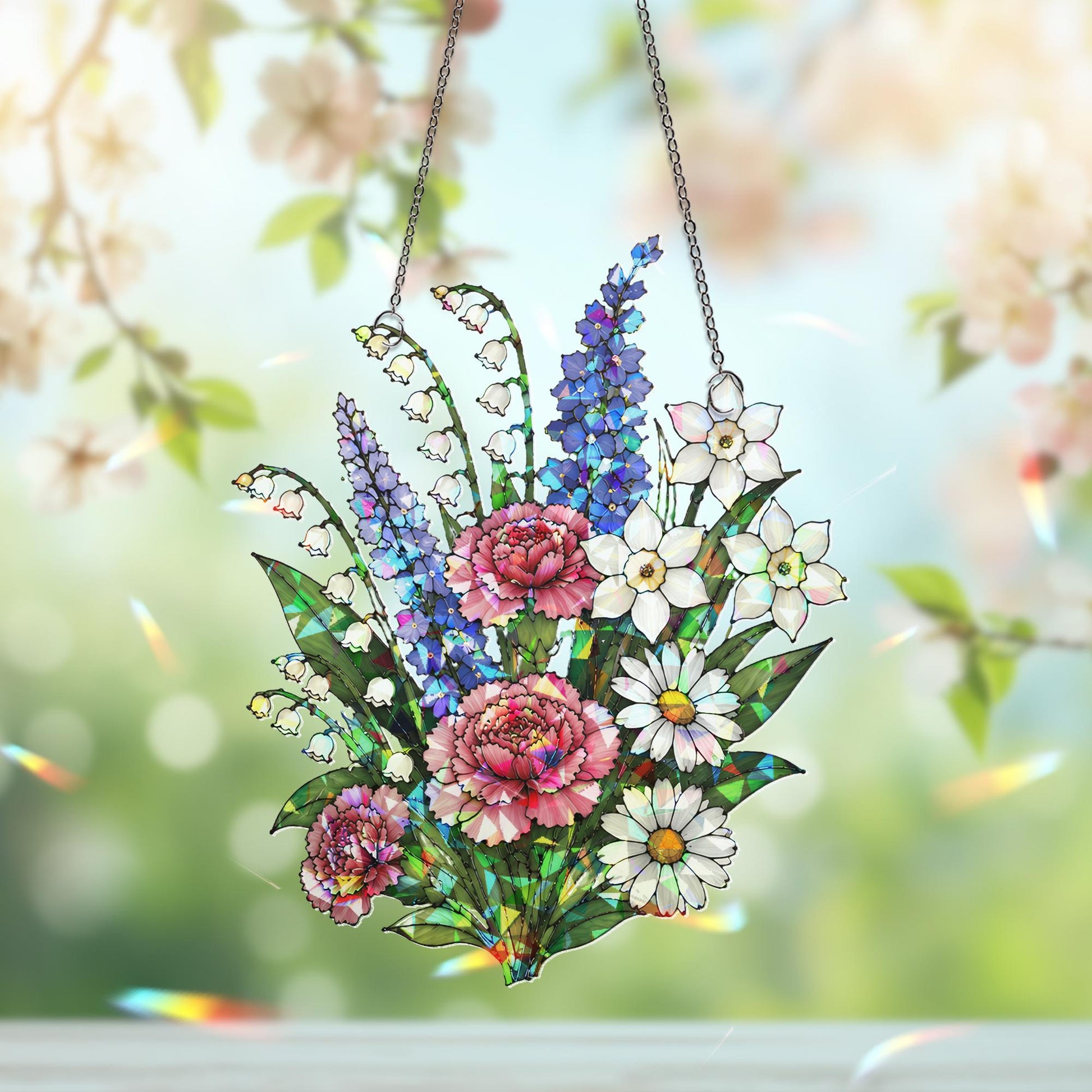 Family Birth Flowers Suncatcher, Custom Mom's Garden Gift,Flower Glass Art,Birth Flower Gift For Nana,Mother's Day Gift For Mom